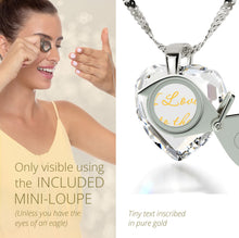 Load image into Gallery viewer, I Love You to the Moon and Back Necklace 24k Gold Inscribed and Crystal Heart Earrings