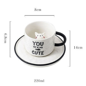 Cute Cat Relief Ceramics Mug