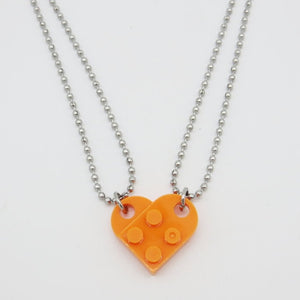 Couples Brick Heart Pendant Shaped Necklace for Friendship 2 Two Piece Jewelry Made with  Lego Elements Valentine's Day Gift