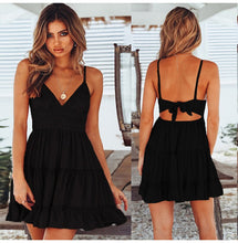 Load image into Gallery viewer, Women V Neck Lace Sleeveless Spaghetti Strap Dress