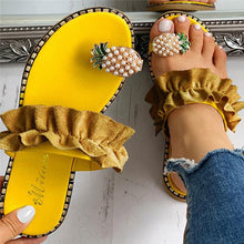 Load image into Gallery viewer, Women Slipper Pineapple Pearl Flat Toe Bohemian Casual Beach Sandals