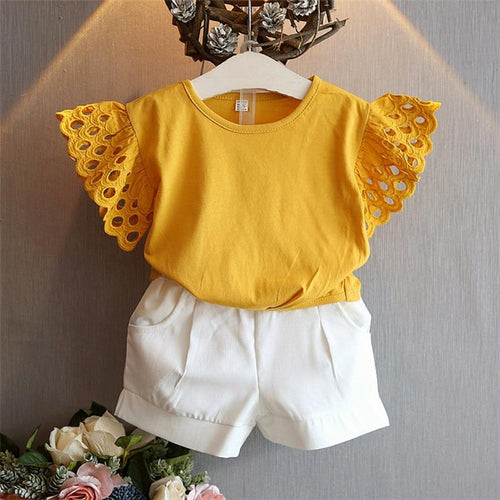 2pcs Shorts and Frill Shirt Set