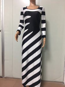 Women Long Sleeved Black and White Maxi Dress