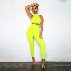 Two Piece Sets Women Zipper Top +High Waist Leggings Skinny Sports Tracksuit