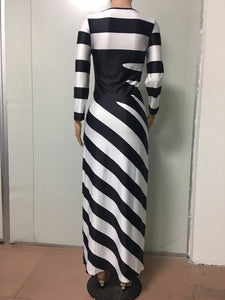 Women Long Sleeved Black and White Maxi Dress