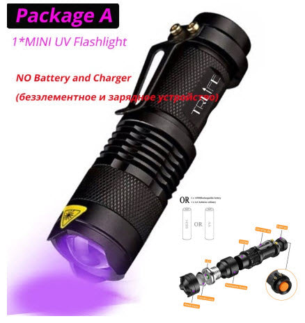 LED UV Flashlight 365nm 395nm Blacklight Scorpion UV Light