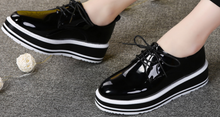 Load image into Gallery viewer, Women Platform Shoes Woman Brogue Derby Patent Leather Flats Lace Up Footwear