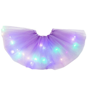 Kids Girls LED Light Up Cute Tutu Skirt Baby Girl Solid Lighten Pettiskirt Ballet Toddler Girls Lace Princess Fancy Costumes