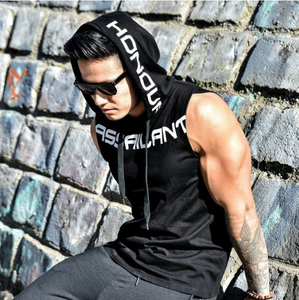 Men Hoodie Sweatshirts Fitness Clothes Bodybuilding Tank Top Sleeveless.