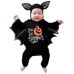 Novelty Baby's Romper Toddler Newborn Girls Halloween Cosplay Costume Romper Hat Outfits Batwing Sleeve Baby Clothing