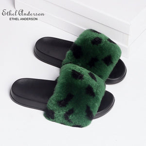 Ethel Anderson Women Real Rex Rabbit Fur Slippers Comfortable Indoor/Outdoor Slides Wholesale Plus Size