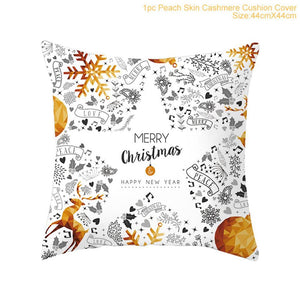 Set of 4 Christmas Cushion Cotton Linen Merry Christmas Cover Cushion