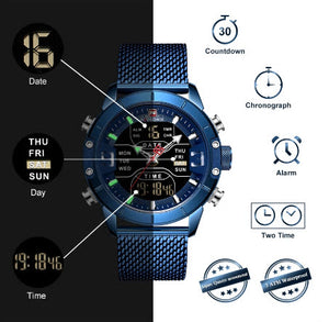 Men Watch Luxury Military Sport Quartz  Stainless Steel LED