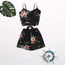 Load image into Gallery viewer, Women Two Piece Set Floral V Neck Cropped Top and Elastic Waisted Trim Shorts