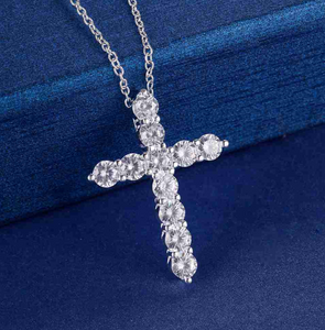 Silver Necklace Jewelry Women Fashion Cross Crystal Zircon.