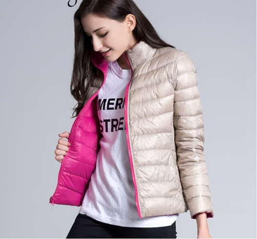 Women Ultra Light Down Feather JacketReversible Lightweight Warm Coat