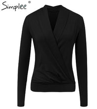 Load image into Gallery viewer, Women V Neck Office Blouses Shirts Long Sleeve Tops