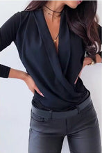 Load image into Gallery viewer, Women V Neck Office Blouses Shirts Long Sleeve Tops