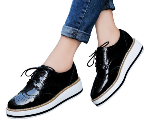 Women Leather Flats Lace Up Footwear Flat Oxford Shoes