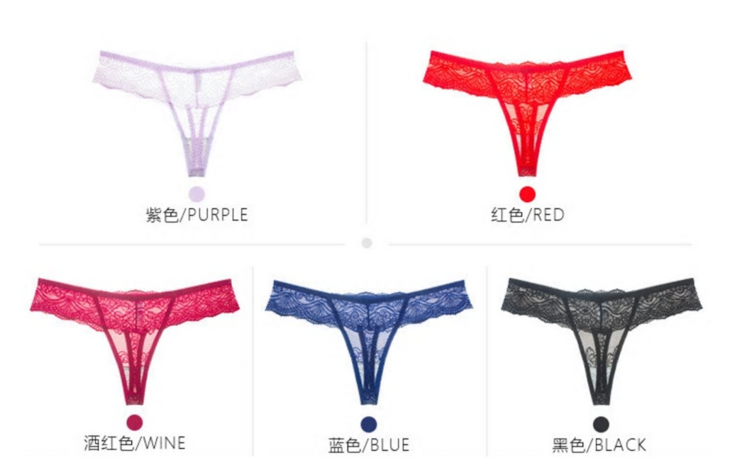 Women 2 Pieces Yoga Sexy Low Waist Lace Transparent Thong Panties