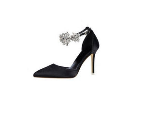 Elegant Rhinestone High Heels Women Pumps Silk Pointed Toe Shoes