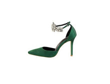 Load image into Gallery viewer, Elegant Rhinestone High Heels Women Pumps Silk Pointed Toe Shoes