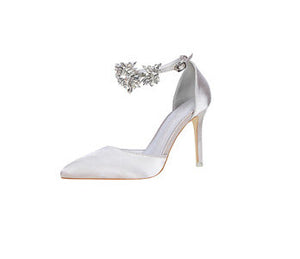 Elegant Rhinestone High Heels Women Pumps Silk Pointed Toe Shoes