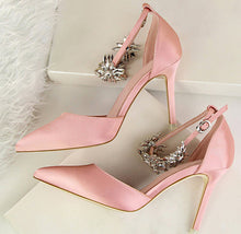 Load image into Gallery viewer, Elegant Rhinestone High Heels Women Pumps Silk Pointed Toe Shoes