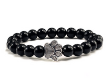 Load image into Gallery viewer, Natural Matte Black Lava Volcanic Stone Paw Print Charm Bracelet