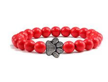 Load image into Gallery viewer, Natural Matte Black Lava Volcanic Stone Paw Print Charm Bracelet