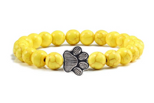 Load image into Gallery viewer, Natural Matte Black Lava Volcanic Stone Paw Print Charm Bracelet