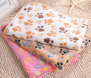 Pets Sleep Warm Paw Print Towel Fleece Soft Blanket