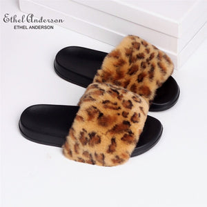 Ethel Anderson Women Real Rex Rabbit Fur Slippers Comfortable Indoor/Outdoor Slides Wholesale Plus Size