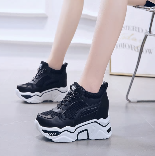 Women Heels Wedge Platform Sneakers Women Casual Lace Up