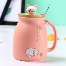 Load image into Gallery viewer, Kitty Kup Mug Ceramic Coffee Cup with Lovely Kitty Wooden Lid