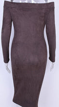 Load image into Gallery viewer, Women Suede Long Sleeve off shoulder Midi Bodycon Dress Sexy Party Dress