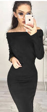 Load image into Gallery viewer, Women Suede Long Sleeve off shoulder Midi Bodycon Dress Sexy Party Dress