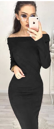 Women Suede Long Sleeve off shoulder Midi Bodycon Dress Sexy Party Dress