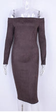 Load image into Gallery viewer, Women Suede Long Sleeve off shoulder Midi Bodycon Dress Sexy Party Dress