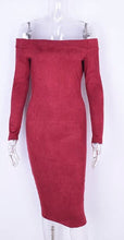 Load image into Gallery viewer, Women Suede Long Sleeve off shoulder Midi Bodycon Dress Sexy Party Dress