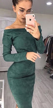 Load image into Gallery viewer, Women Suede Long Sleeve off shoulder Midi Bodycon Dress Sexy Party Dress