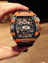 Load image into Gallery viewer, Men Luxury Rubber Watch Sapphire Automatic Mechanical Orange Black Carbon