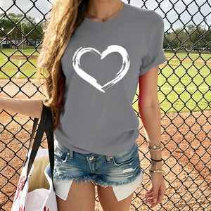 Women T-shirts Casual Love Printed Tops Tee Summer