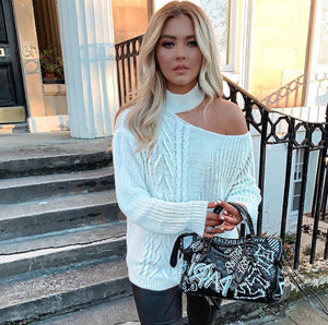 Women Sweater Turtleneck Bare Shoulders Knitted Pullovers