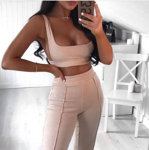 Women 2 Piece Set Sleeveless White Ribbed Two Piece Outfits