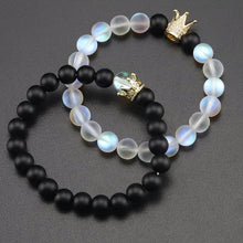 Load image into Gallery viewer, 2pcs/set King Queen Crown Love Couples Bracelet Stone White Crystal Moonstone beads