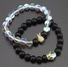 Load image into Gallery viewer, 2pcs/set King Queen Crown Love Couples Bracelet Stone White Crystal Moonstone beads