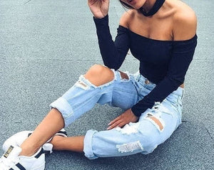 Women Off Shoulder Crop Top TShirts