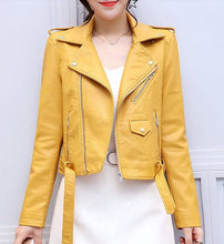 Load image into Gallery viewer, Women Short Soft Leather Jacket Fashion Zipper Motorcycle