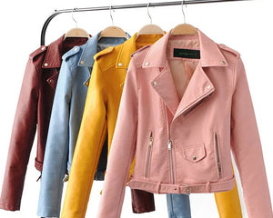 Women Short Soft Leather Jacket Fashion Zipper Motorcycle